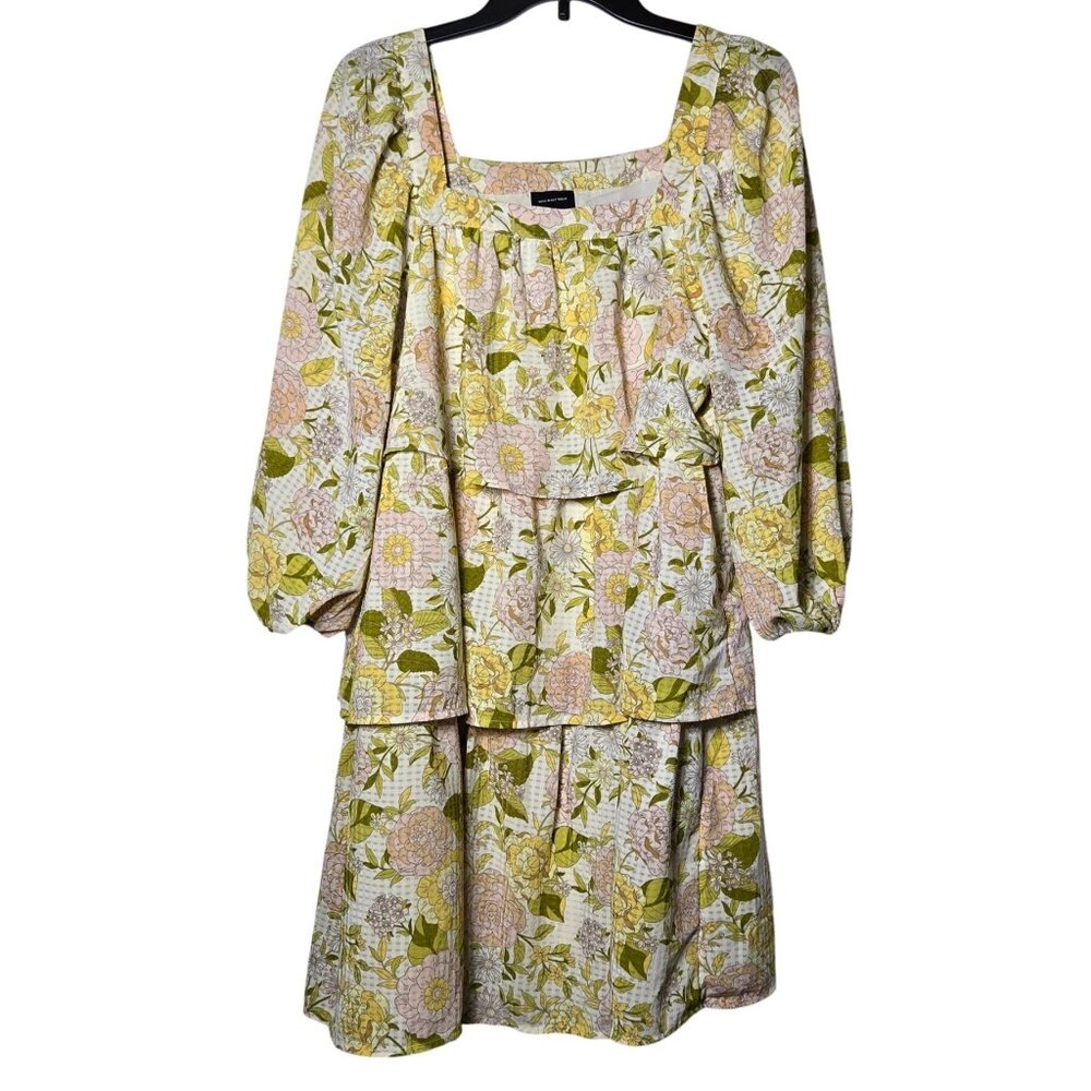 Who What Wear Floral Long Sleeve Mini Dress Medium Cottage Fairy Square Neck